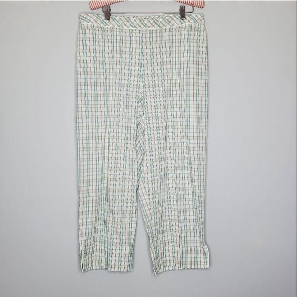 Liz Claiborne Liz Golf Capri Pants Pastel Plaid Blue White Gray Hook Closure - Picture 1 of 12